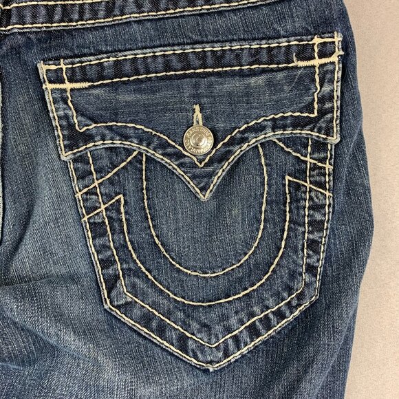 True Religion Mens Pants 32 Blue Denim Jeans Straight Leg Flap Pockets 32x28 - Picture 16 of 16